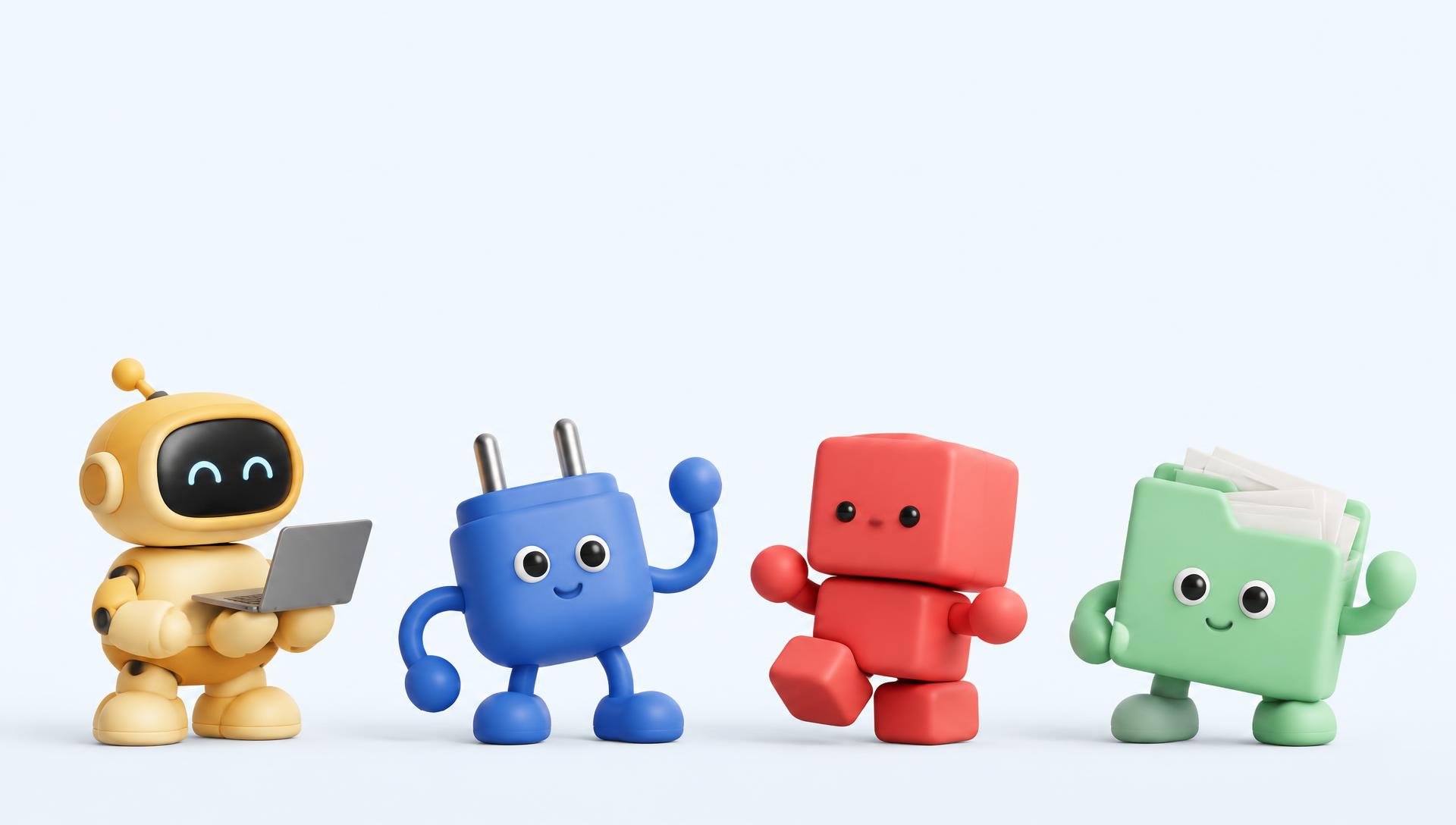 Original characters illustrating software, integrations, apps and documentation